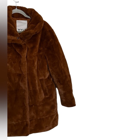 NVLT Bunny Puffer Jacket cognac brown faux fur Med NWOT - Picture 3 of 6